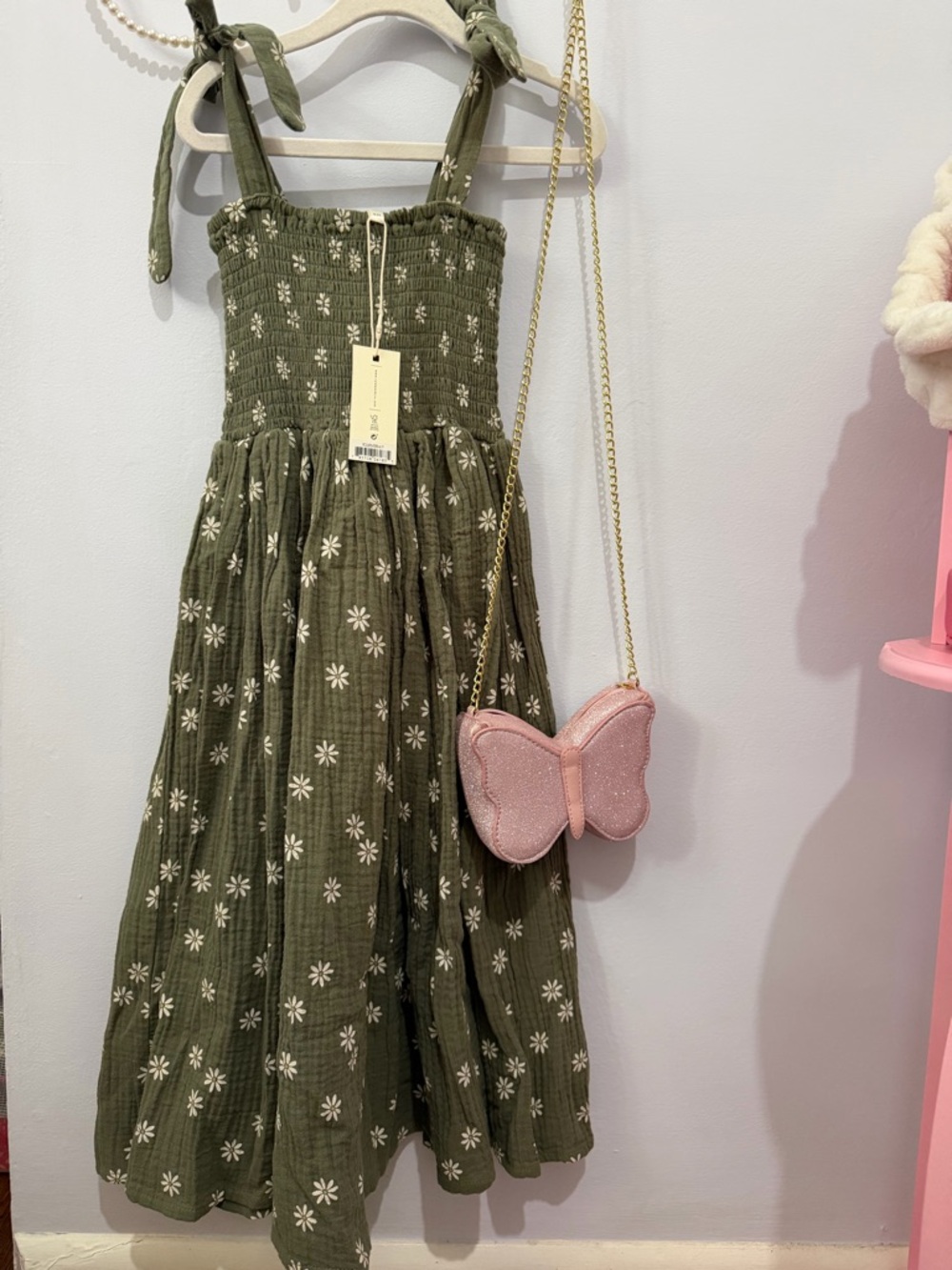 Rylee + Cru Olive Green Daisy Print Tie-Shoulder Dress